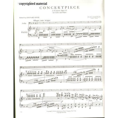 Klengel, Julius - Counterpiece in d minor, Op 10 - Cello and Piano - edited by Leonard Rose - International Music Co - Image 2