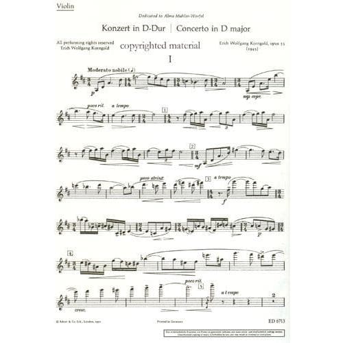 Korngold, Erich Wolfgang - Concerto in D Major, Op 35 - Violin and Piano - Schott Edition - Image 2