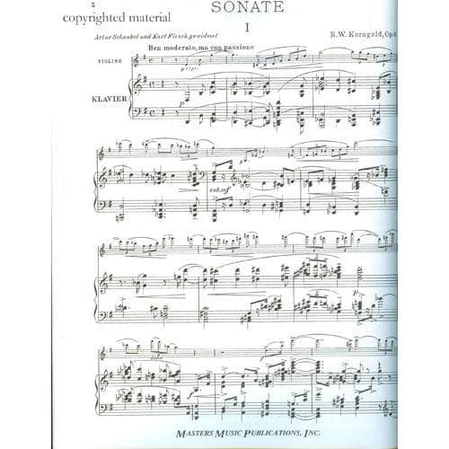 Korngold, Erich Wolfgang - Sonata, Op 6 - Violin and Piano - Masters Music Publications - Image 2
