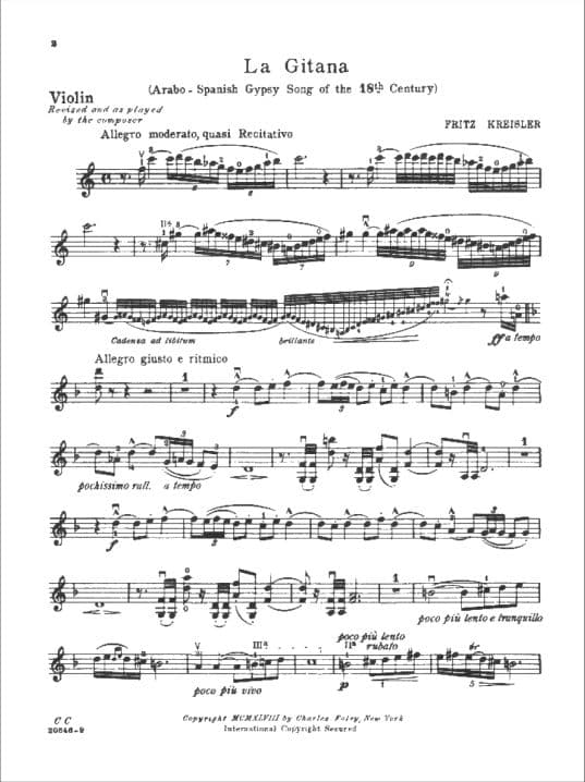 Kreisler, Fritz - La Gitana - Violin and Piano - Carl Fischer Edition - Image 2