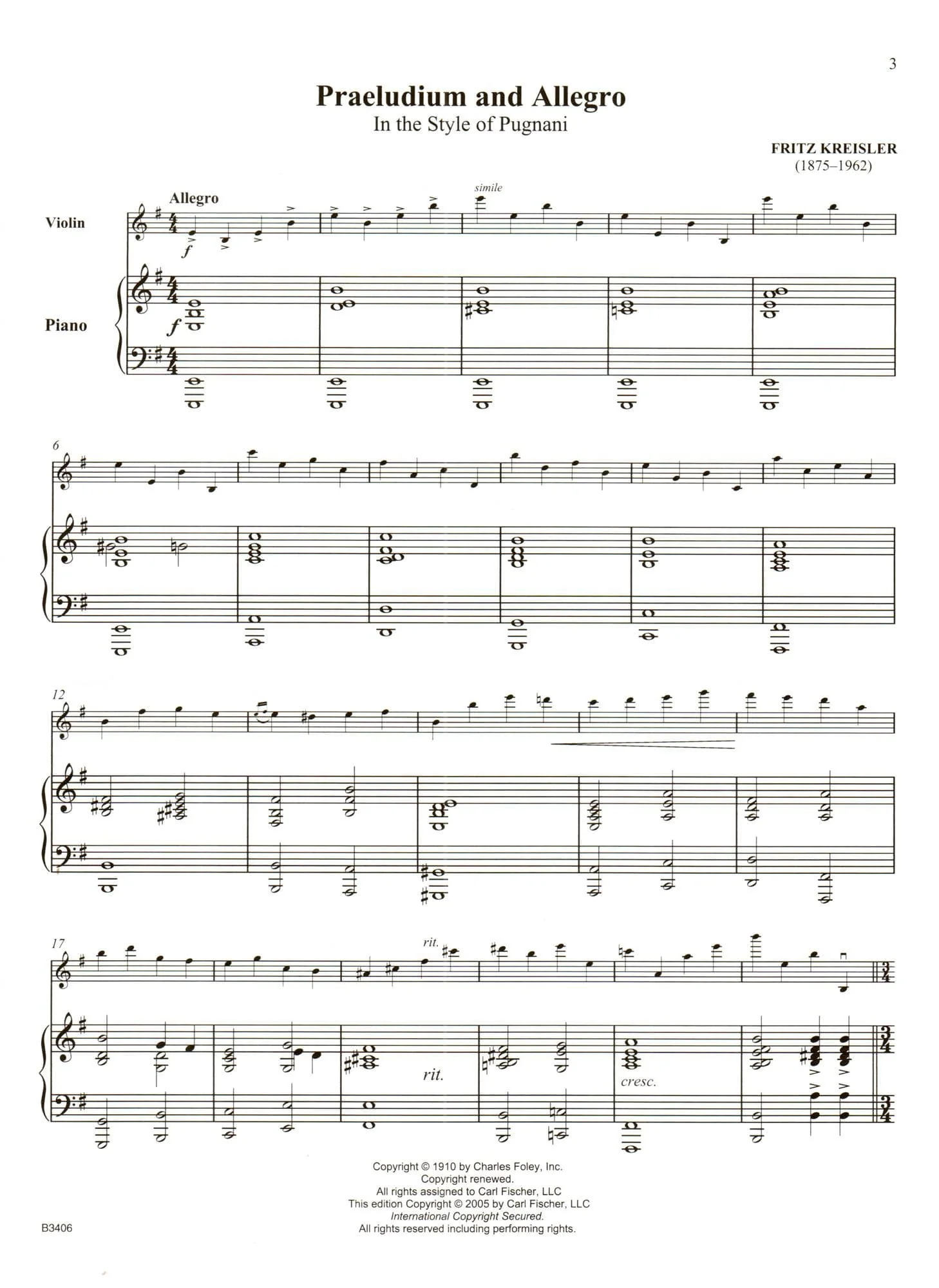 Kreisler, Fritz - Praeludium and Allegro - Violin and Piano - Book/Online Audio - Carl Fischer Edition - Image 2