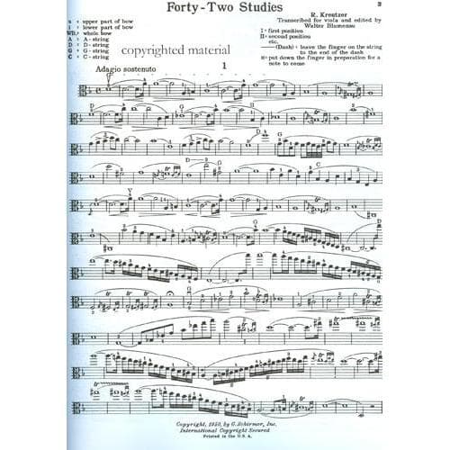 Kreutzer, Rodolphe - 42 Studies - Viola solo - transcribed by Walter Blumenau - G Schirmer Edition - Image 2