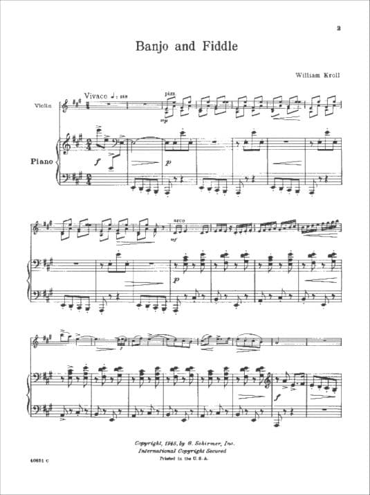 Kroll, William - Banjo and Fiddle - Violin and Piano - G Schirmer Edition - Image 2