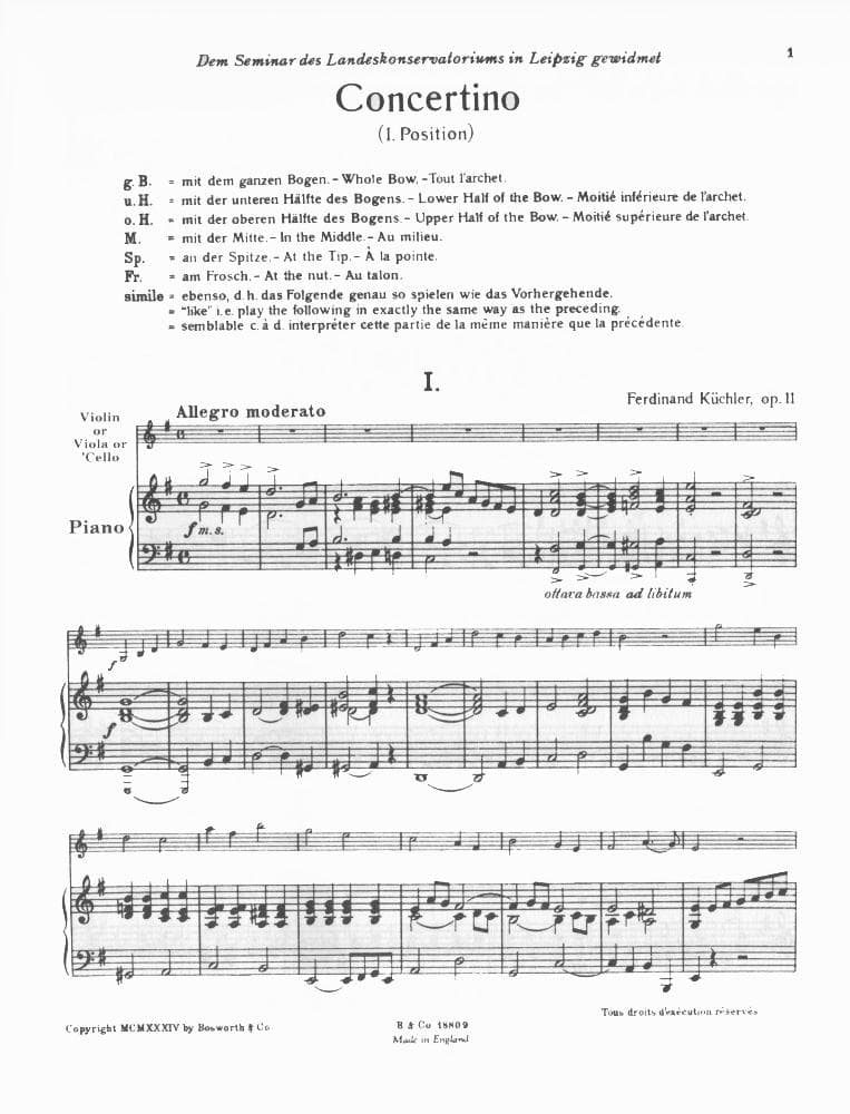 Kuchler, Ferdinand - Concertino in G Major, Op 11 - Viola and Piano - Bosworth Edition - Image 3