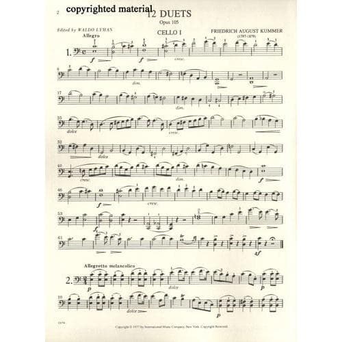 Kummer, FA - 12 Duets, Op 105 - Two Cellos - International Music Co - Image 2