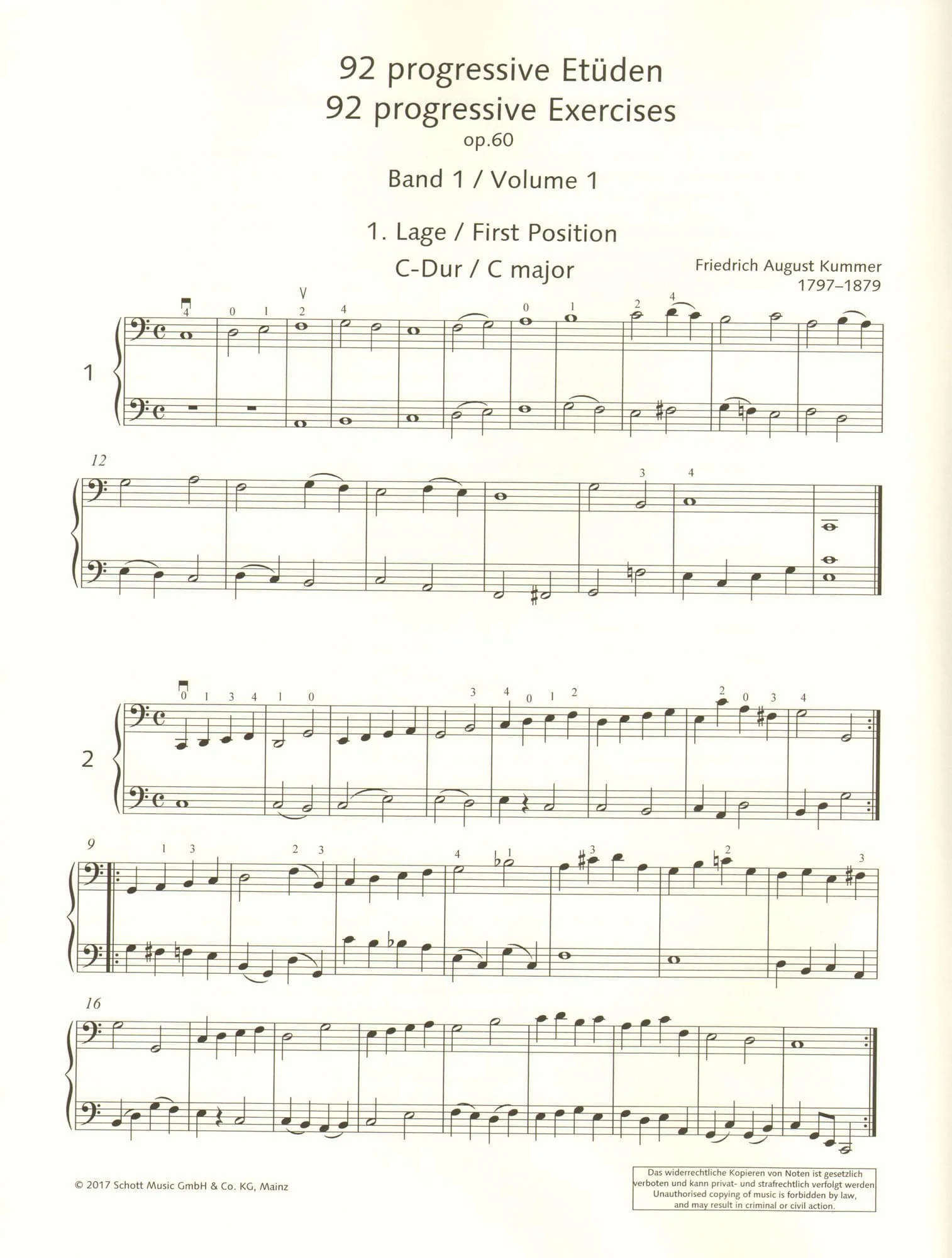 Kummer, FA - 92 Progressive Exercises, Op 60, Volume 1 for Cello - Schott Edition - Image 4