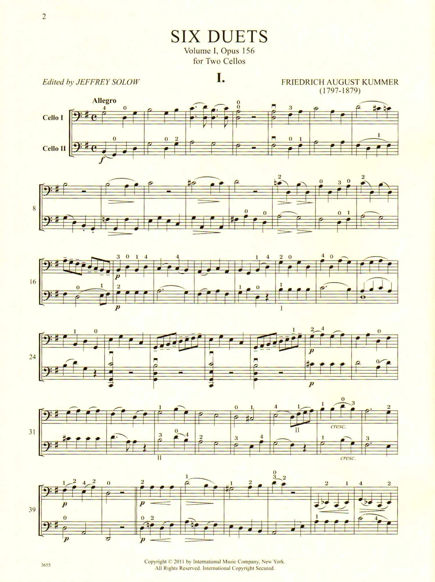 Kummer, FA - Six Duets, Op 156, Volume 1 - Two Cellos - edited by Jeffrey Solow - International Music Co - Image 2
