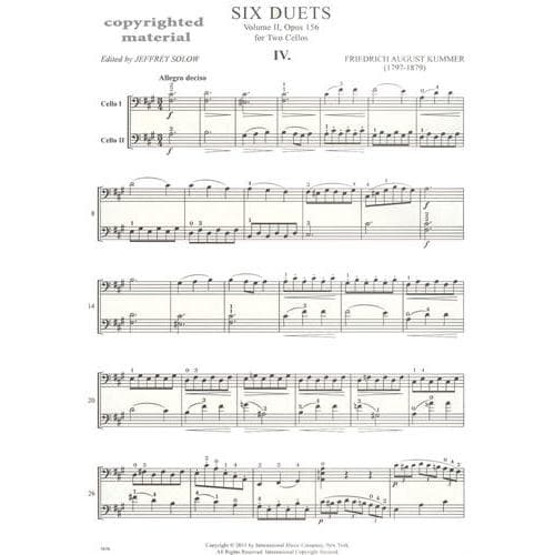 Kummer, FA - Six Duets, Op 156, Volume 2 - Two Cellos - edited by Jeffrey Solow - International Music Co - Image 2