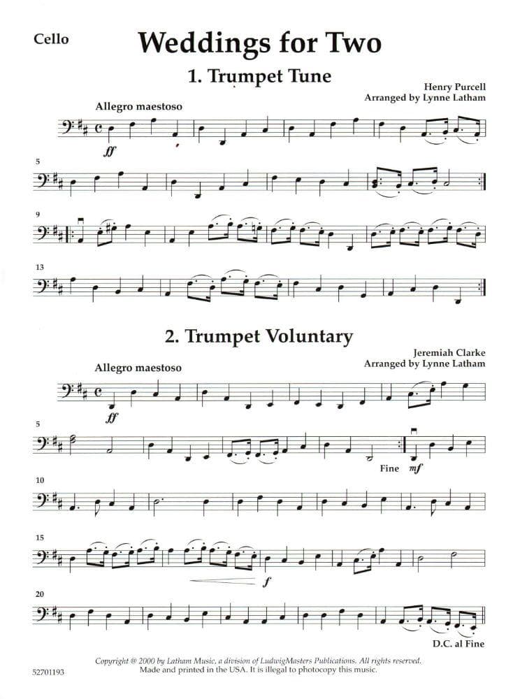 Weddings for Two - Cello part - arranged by Lynne Latham - Latham Music Enterprises - Image 2