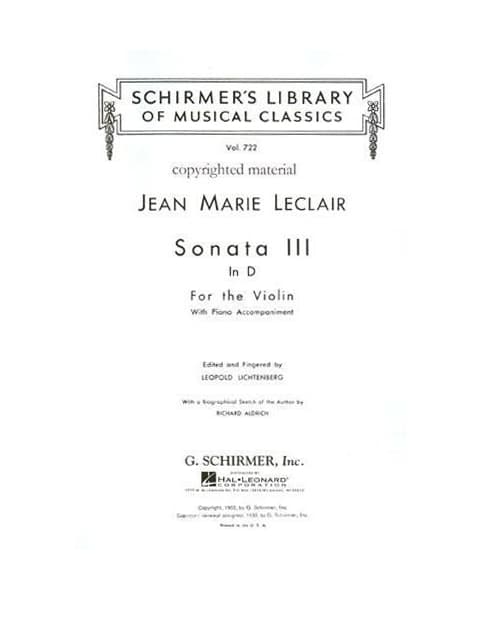 LeClair, Jean-Marie - Sonata in D Major, Op 9, No 3 - Violin and Piano - edited by Leopold Lichtenberg - G Schirmer Edition - Image 2