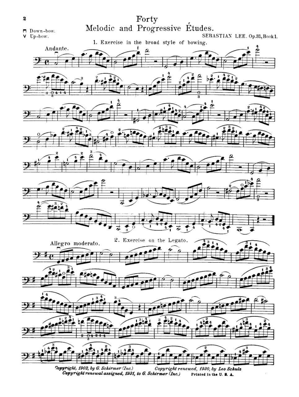 Lee, Sebastian - 40 Melodic and Progressive Etudes, Op 31, Volume 1 (Nos 1-22) - Cello solo - edited by Leo Schulz - G Schirmer Edition - Image 2