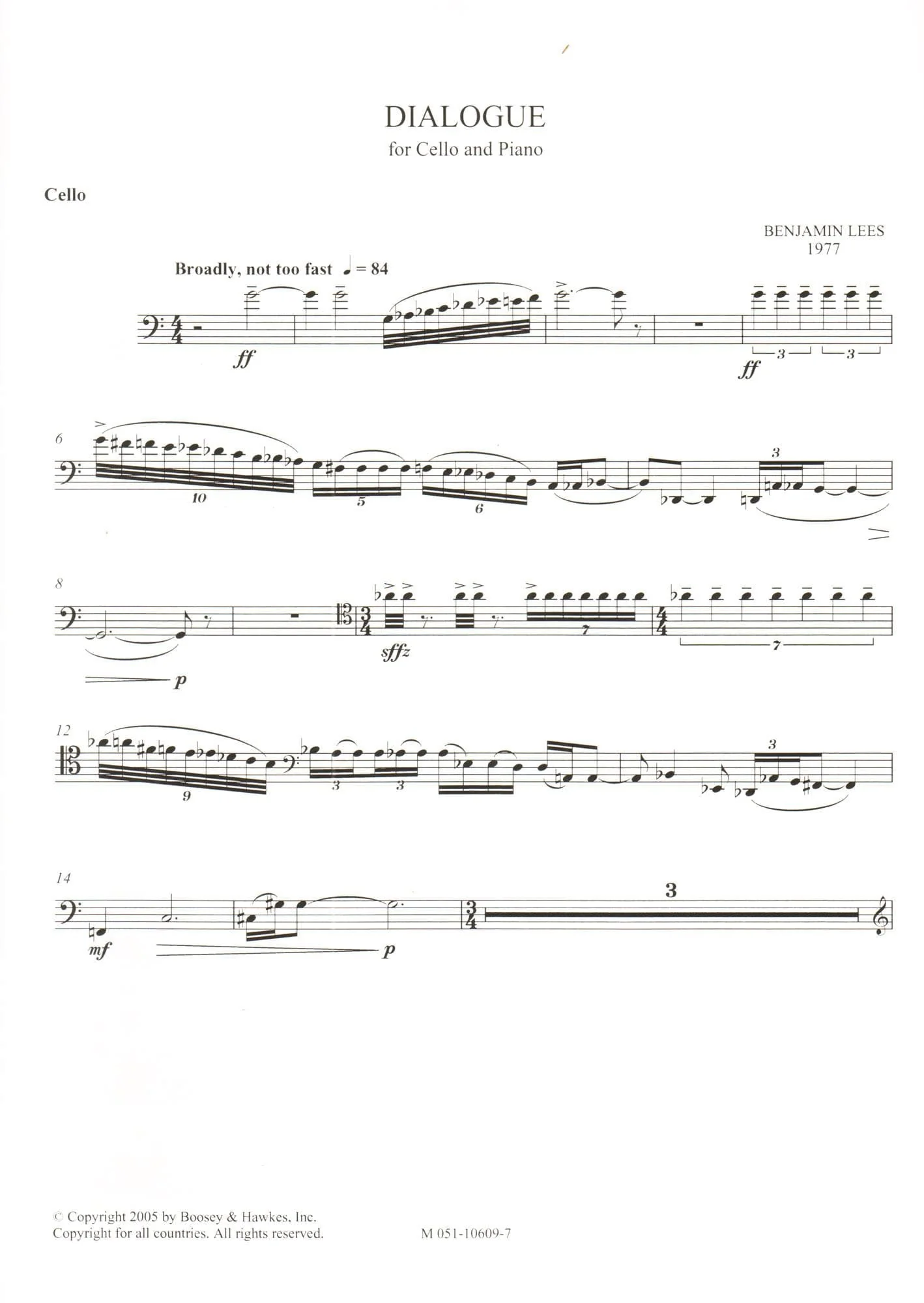 Lees, Benjamin - Dialogue for Cello and Piano - Boosey & Hawkes Edition - Image 3