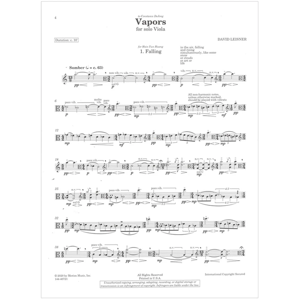 Leisner, David - Vapors - Solo Viola - Presser - Image 3