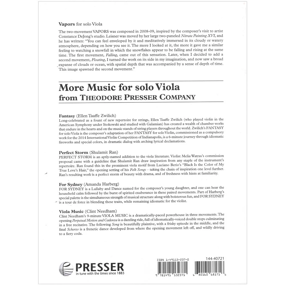 Leisner, David - Vapors - Solo Viola - Presser - Image 4
