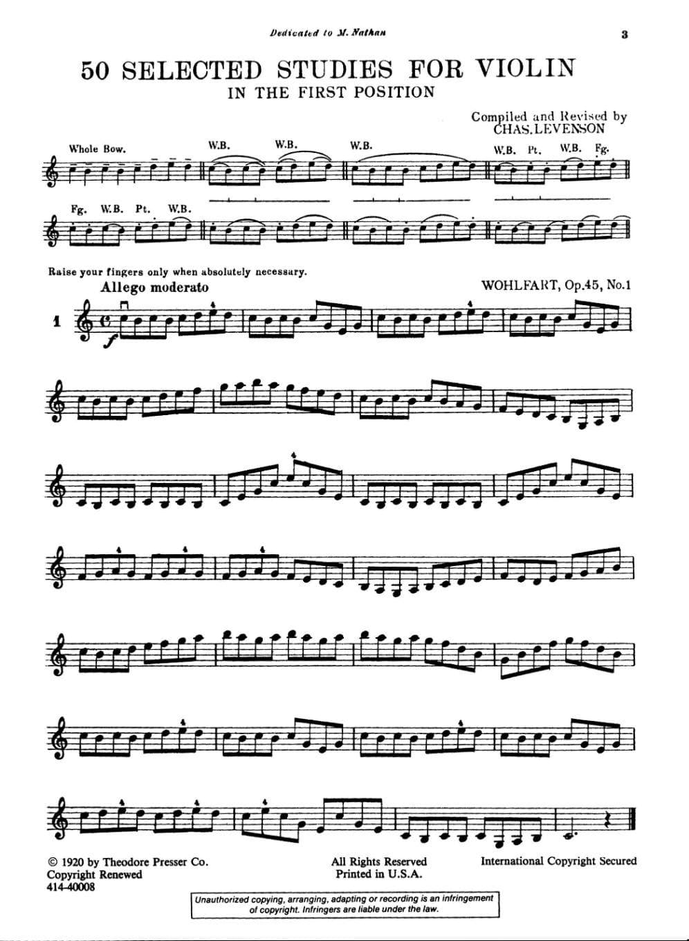 50 Selected Studies in the First Position - Violin solo - edited by Chas Levenson - Theodore Presser Co - Image 2