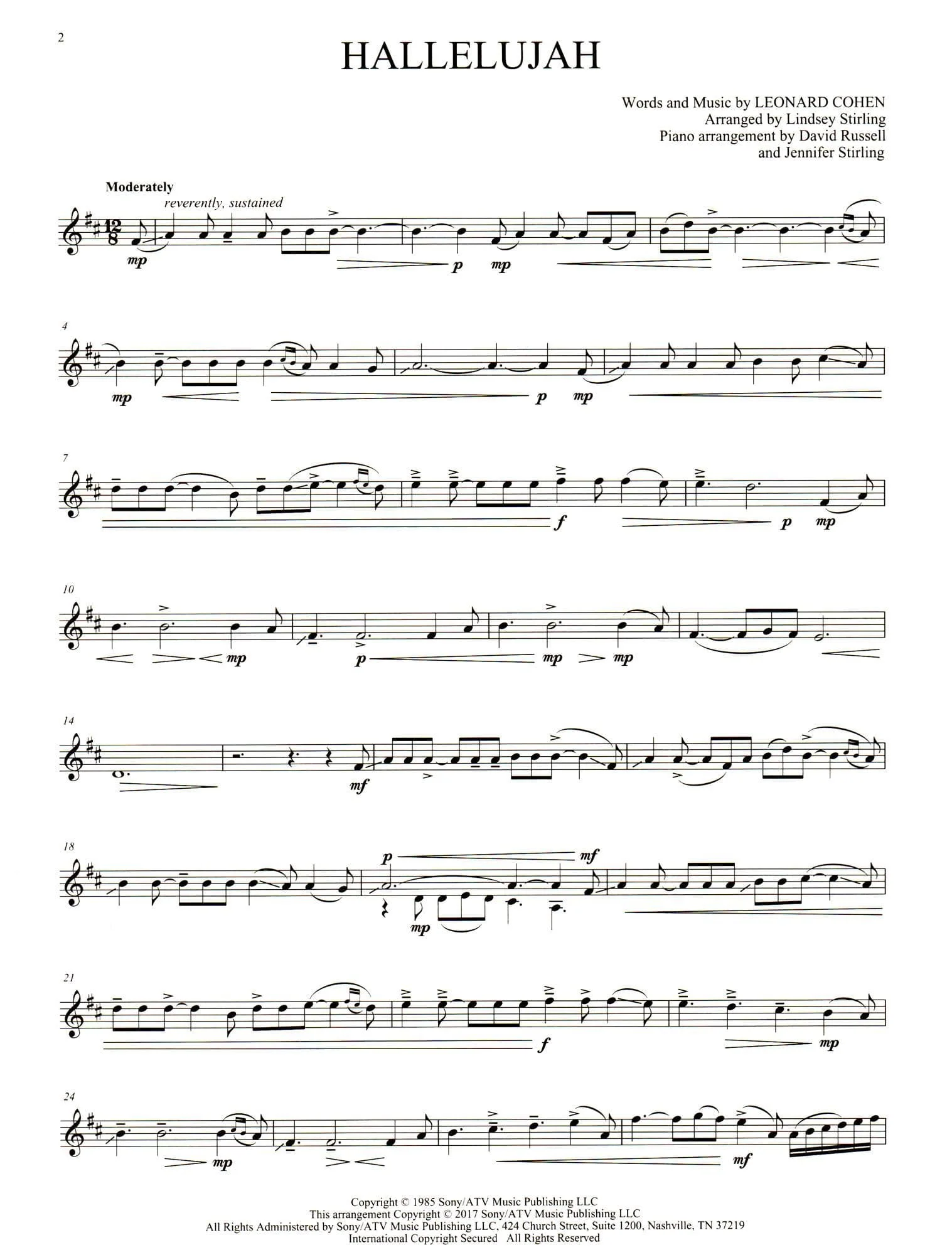 Hallelujah (by Leonard Cohen) - arranged by Lindsey Stirling - for Violin and Piano - Hal Leonard - Image 3