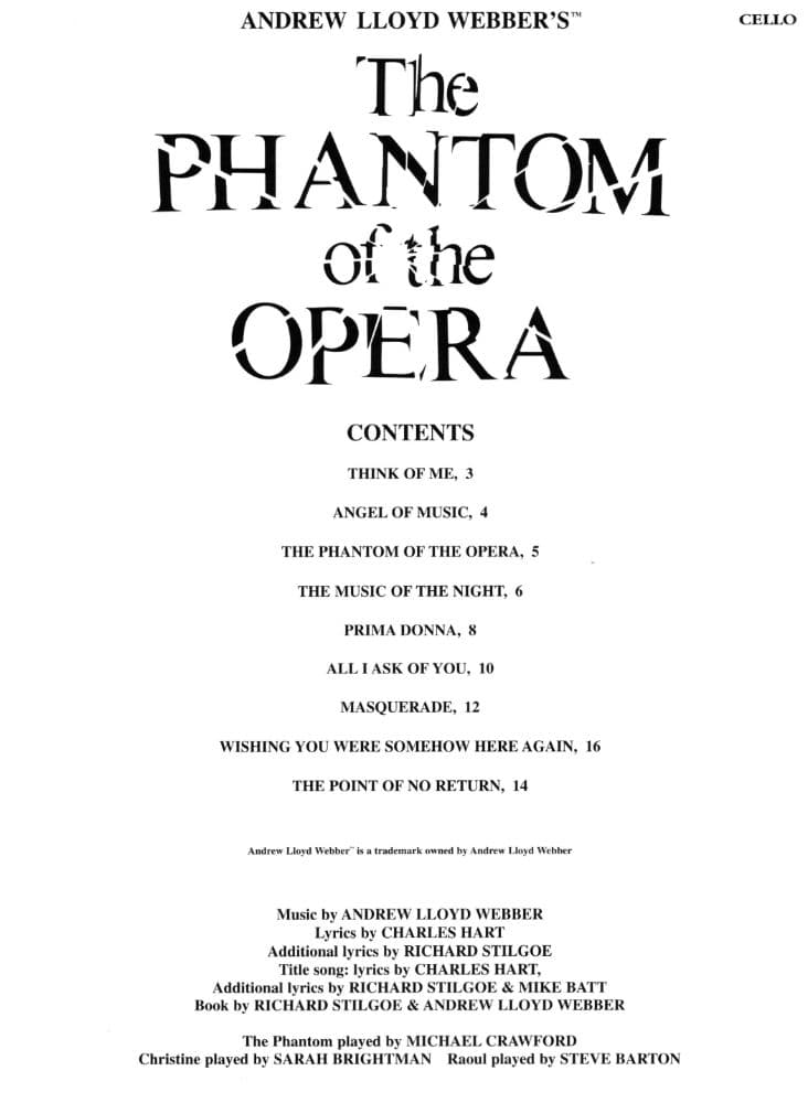 Lloyd Webber, Andrew - The Phantom of the Opera - Cello solo - Hal Leonard Edition - Image 2