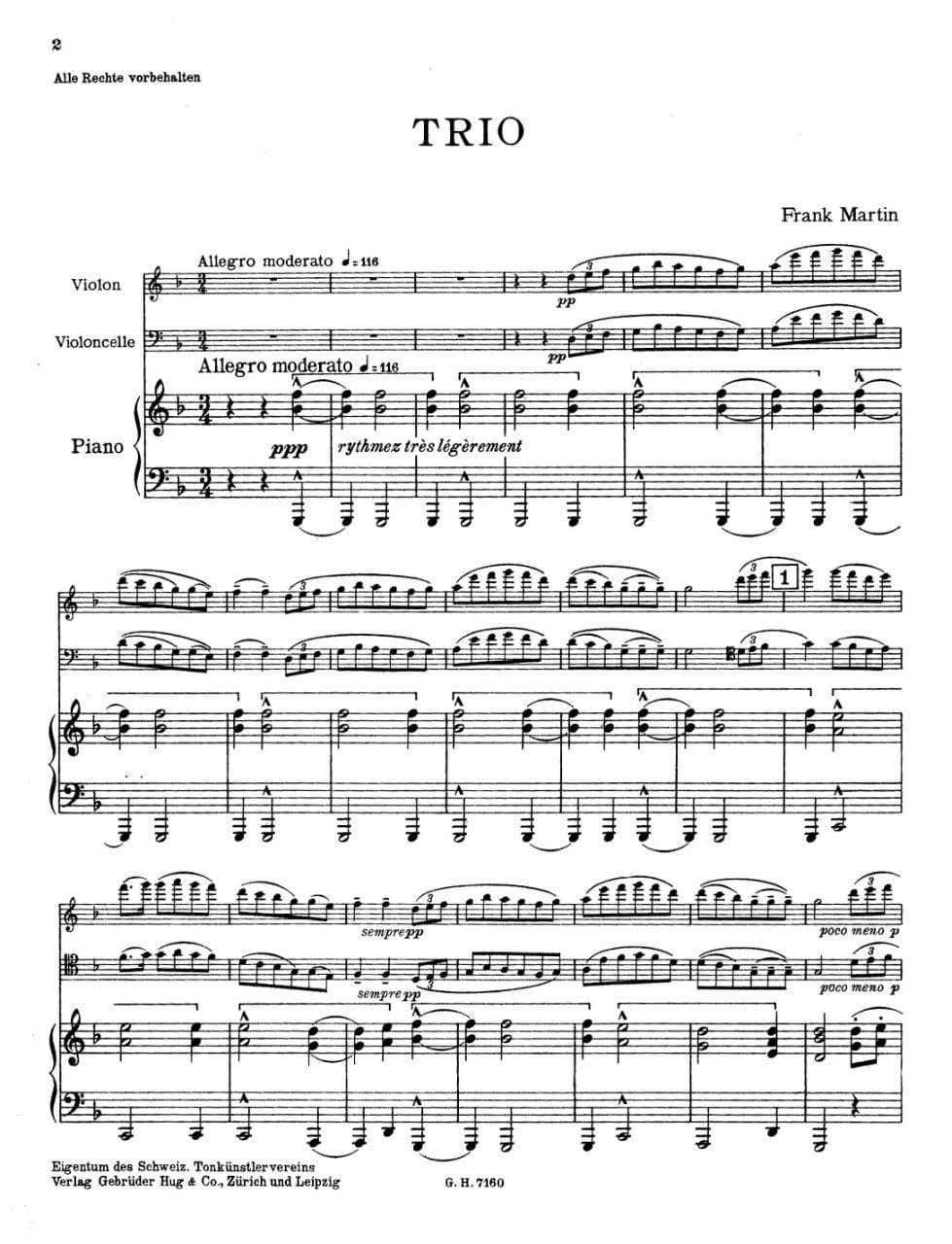 Martin, Frank - Piano Trio on Irish Folk Songs - Violin, Cello, and Piano - Swiss National Edition - Image 2