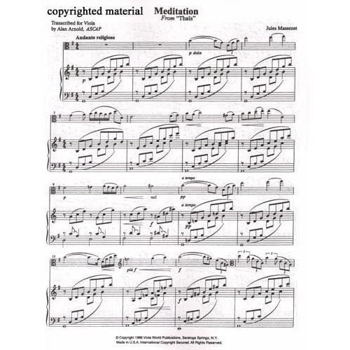 Massenet, Jules - Méditation from "Thaïs" - Viola and Piano - arranged by Alan Arnold - Viola World Publications - Image 2
