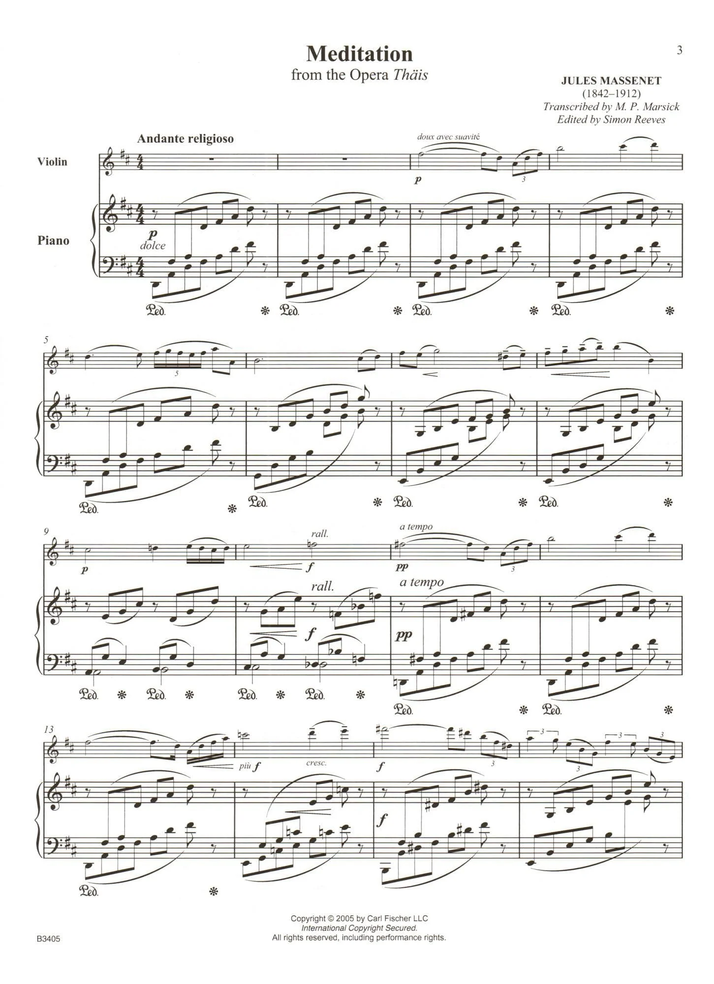 Massenet, Jules - Meditation from "Thais" - for Violin and Piano - with Online Audio Access - transcribed by Marsick - Carl Fischer - Image 2
