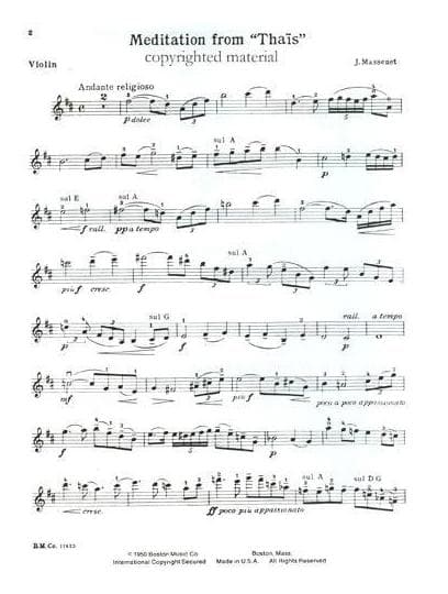 Massenet, Jules - Méditation from "Thaïs" - Violin and Piano - M P Marsick - Boston Music Co - Image 2