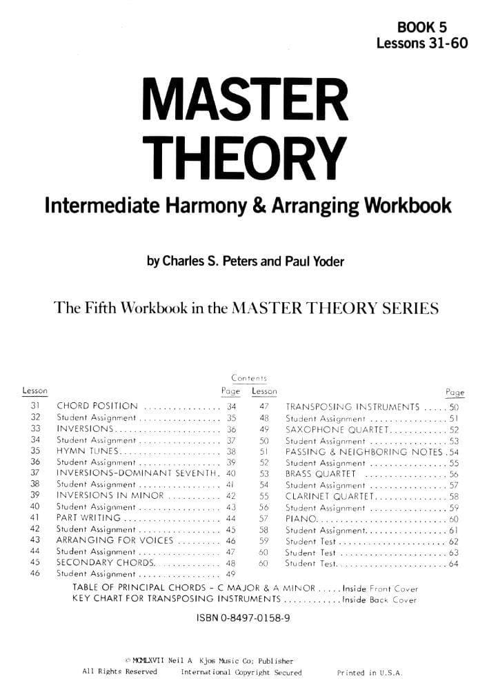 Master Theory Book 5 - Intermediate Harmony By Charles Peters and Paul Yoder Published by Neil A Kjos Music Company - Image 2