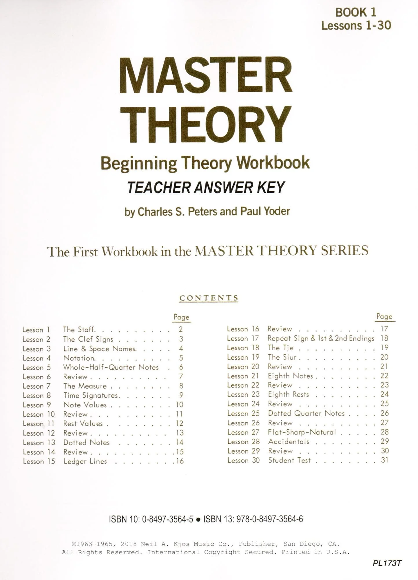 Master Theory Book 1: Teacher Answer Key By Charles Peters and Paul Yoder Published by Neil A Kjos Music Company - Image 2