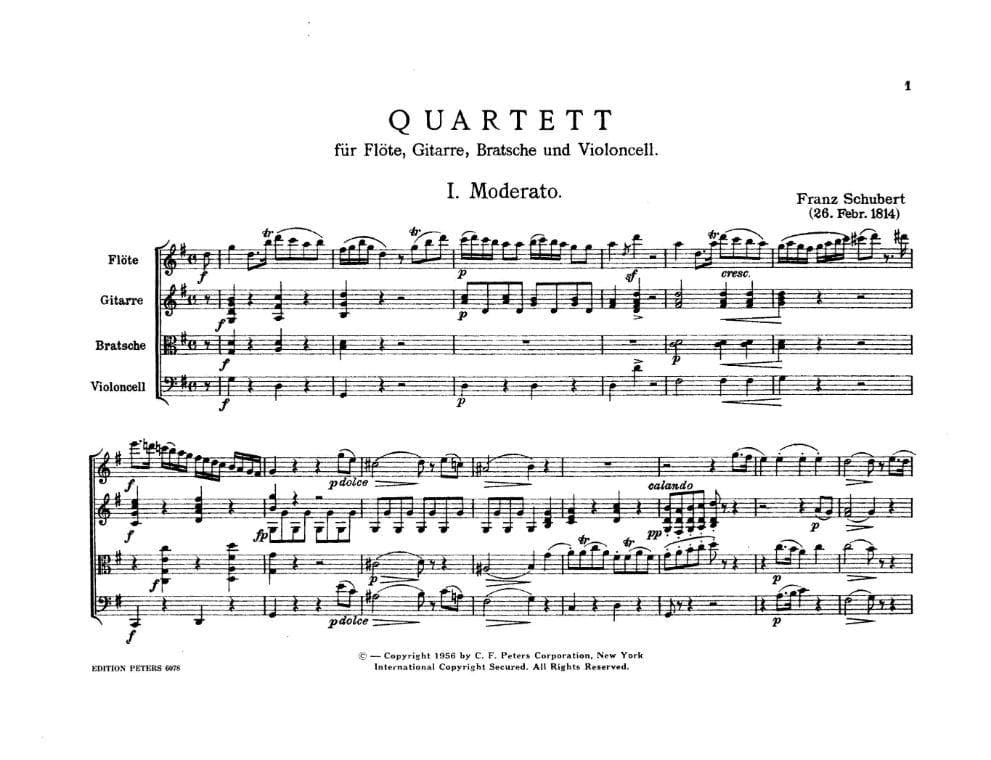 Matiegka/Schubert - Quartet (1814) after Notturno, Op 21 - Flute, Guitar, Viola, and Cello - Edition Peters - Image 2