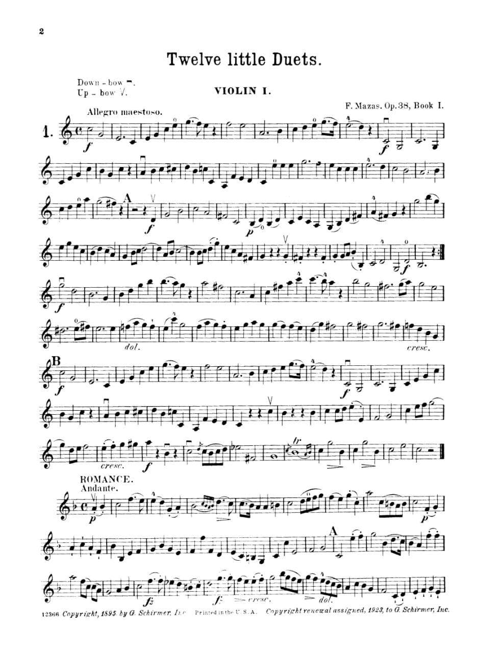 Mazas, Jacques Féréol - 12 Little Duets, Op 38, Book 1 - Two Violins - edited by Henry Schradieck - G Schirmer Edition - Image 2