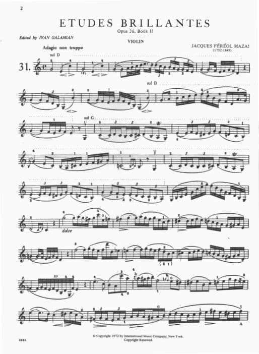 Mazas, JF - Etudes Brillantes, Op 36 Book 2 - Violin - edited by Galamian - International Music Company - Image 2