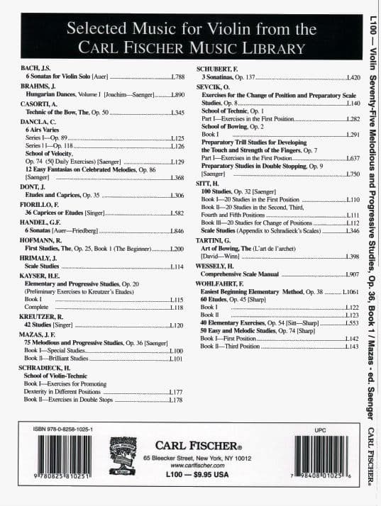 Mazas, JF - 75 Melodious and Progressive Etudes, Op 36 Book 1 - Violin - edited by Saenger - Carl Fischer - Image 3