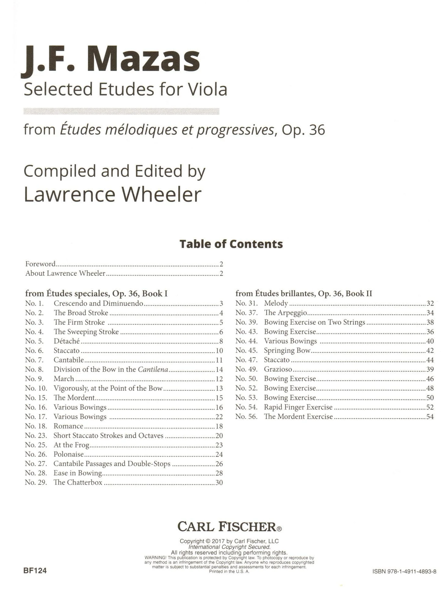 Mazas, J.F. - Selected Etudes for Viola, from Op. 36 - for Solo Viola - edited by Lawrence Wheeler - Carl Fischer - Image 2