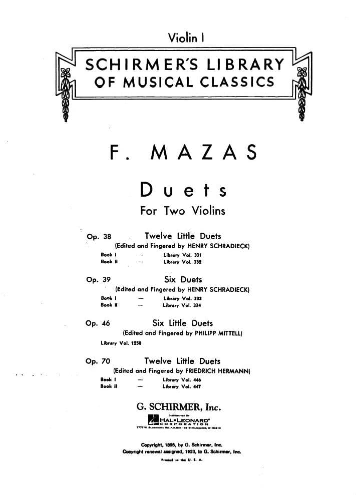Mazas, Jacques Féréol - Six Duets, Op 39, Book 1 - Two Violins - edited by Henry Schradieck - G Schirmer Edition - Image 2