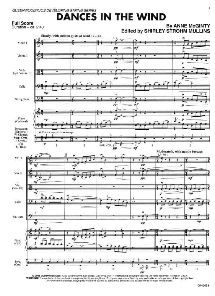 McGinty, Anne - Dances in the Wind - String Orchestra - Score and Parts - edited by Shirley Strohm Mullins - Queenwood Publications (Kjos) - Image 2