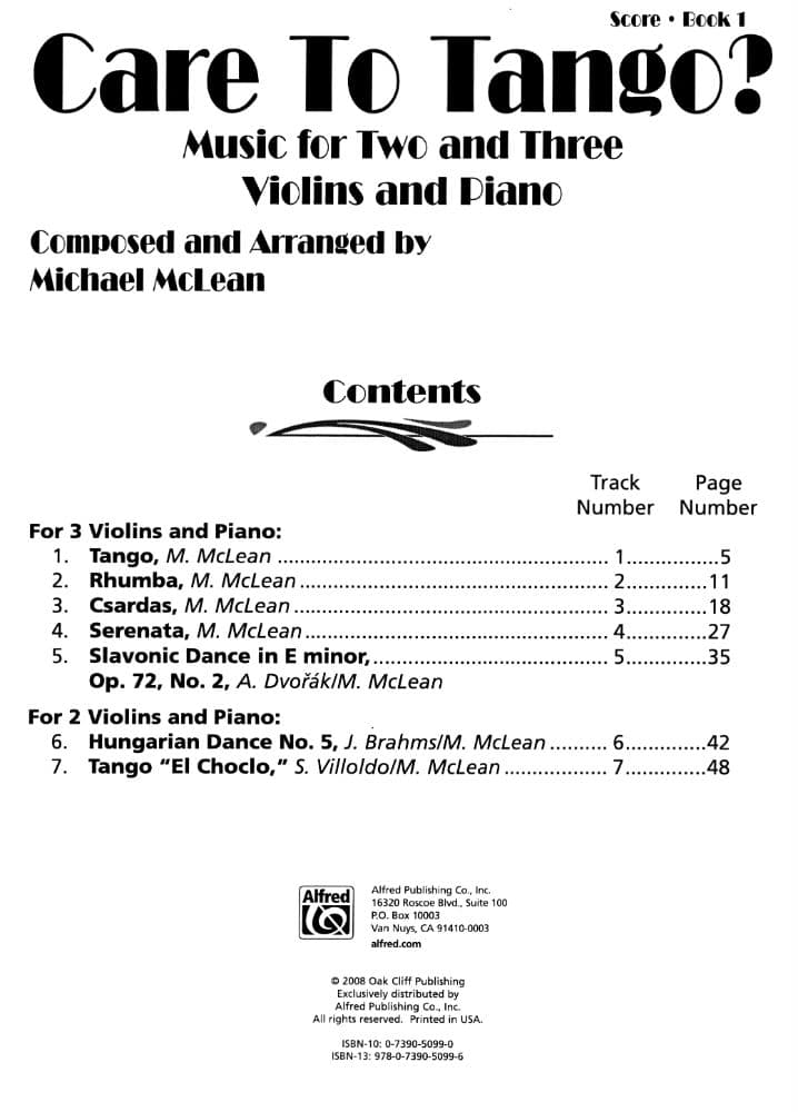 McLean, Michael - Care to Tango? Book 1 - for Two or Three Violins and Piano - Book/CD - Alfred - Image 2