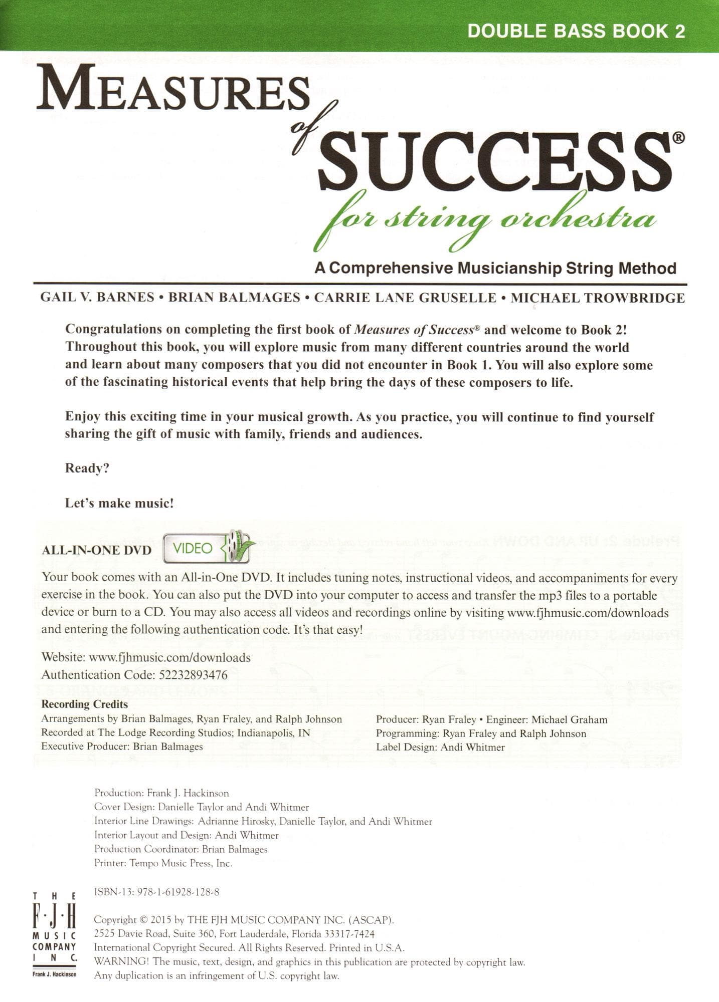 Measures of Success for String Orchestra - by Barnes, Balmages, Gruselle, Trowbridge - for Bass - Book 2 with DVD - FJH - Image 2