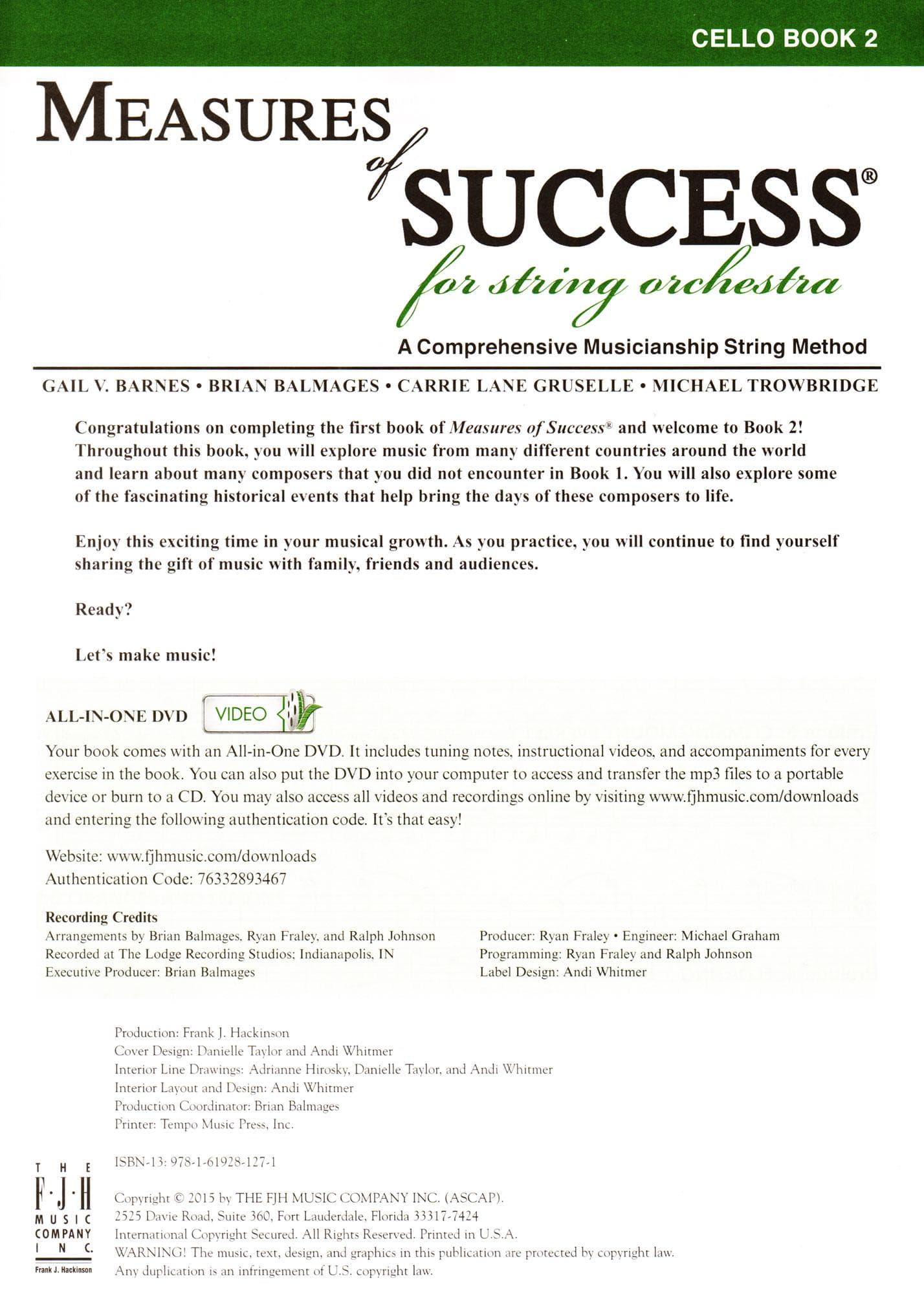 Measures of Success for String Orchestra - by Barnes, Balmages, Gruselle, Trowbridge - for Cello - Book 2 with DVD - FJH - Image 2
