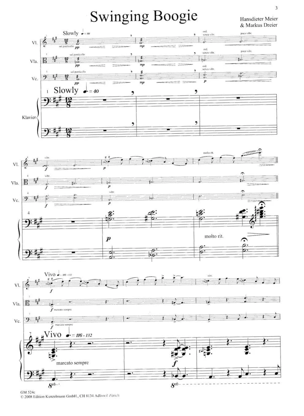 Meier/Dreier - Swinging Boogie, for Violin, Viola, Cello, and Piano Includes CD Piano score and parts Published by Edition Kunzelmann - Image 2