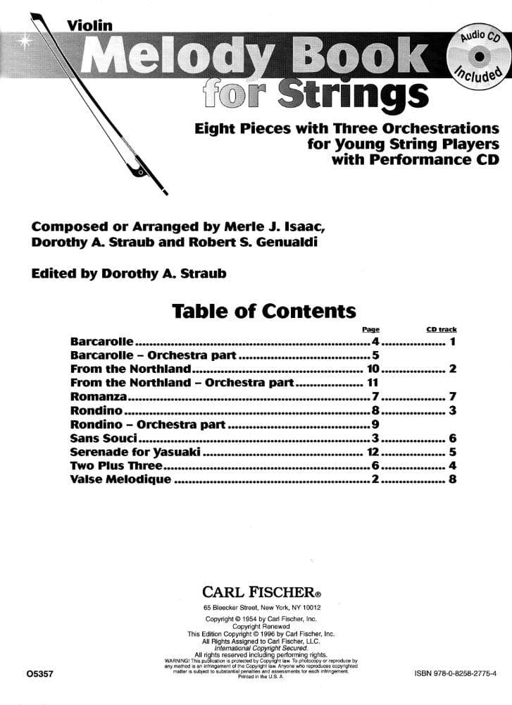Isaac/Straub/Genualdi - Melody Book for Strings - Violin - edited by Dorothy A Straub - Carl Fischer Edition - Image 2