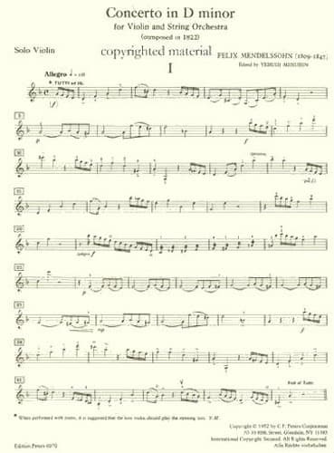 Mendelssohn, Felix - Concerto in d minor (1822) - Violin and Piano - edited by Yehudi Menuhin - Edition Peters - Image 2