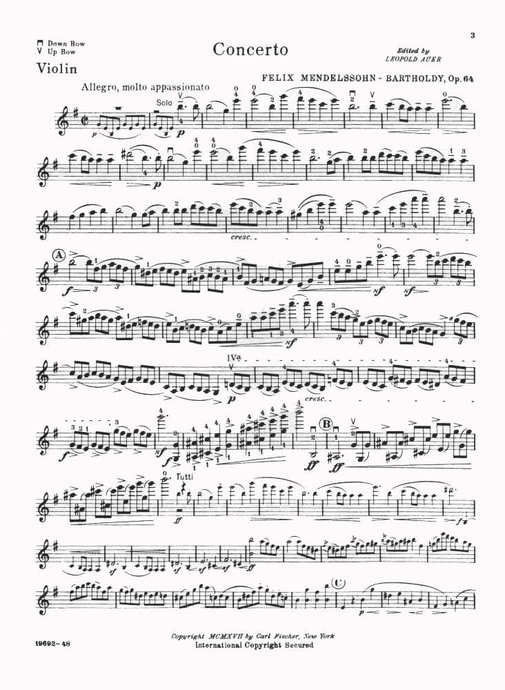Mendelssohn, Felix - Concerto in E Minor, Op 64 - Violin and Piano - edited by Leopold Auer - Carl Fischer Edition - Image 2