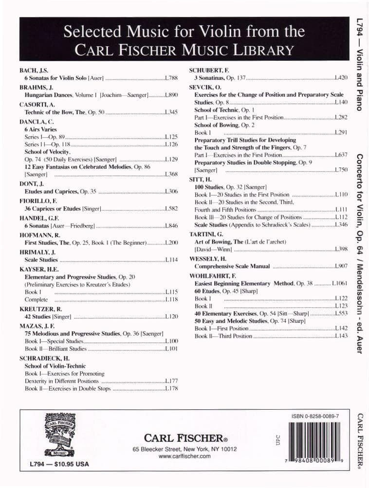 Mendelssohn, Felix - Concerto in E Minor, Op 64 - Violin and Piano - edited by Leopold Auer - Carl Fischer Edition - Image 3