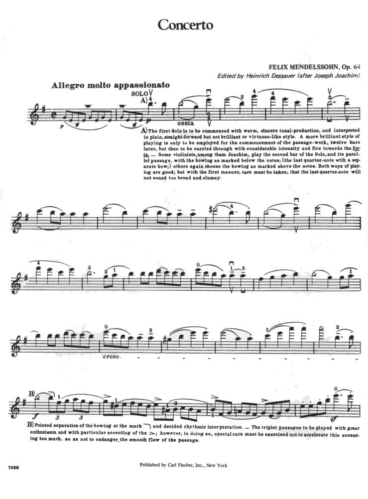 Mendelssohn, Felix - Concerto in E minor, Op 64 - Violin and Piano - edited by Joseph Joachim and Heinrich Dessauer - Carl Fischer Edition - Image 2