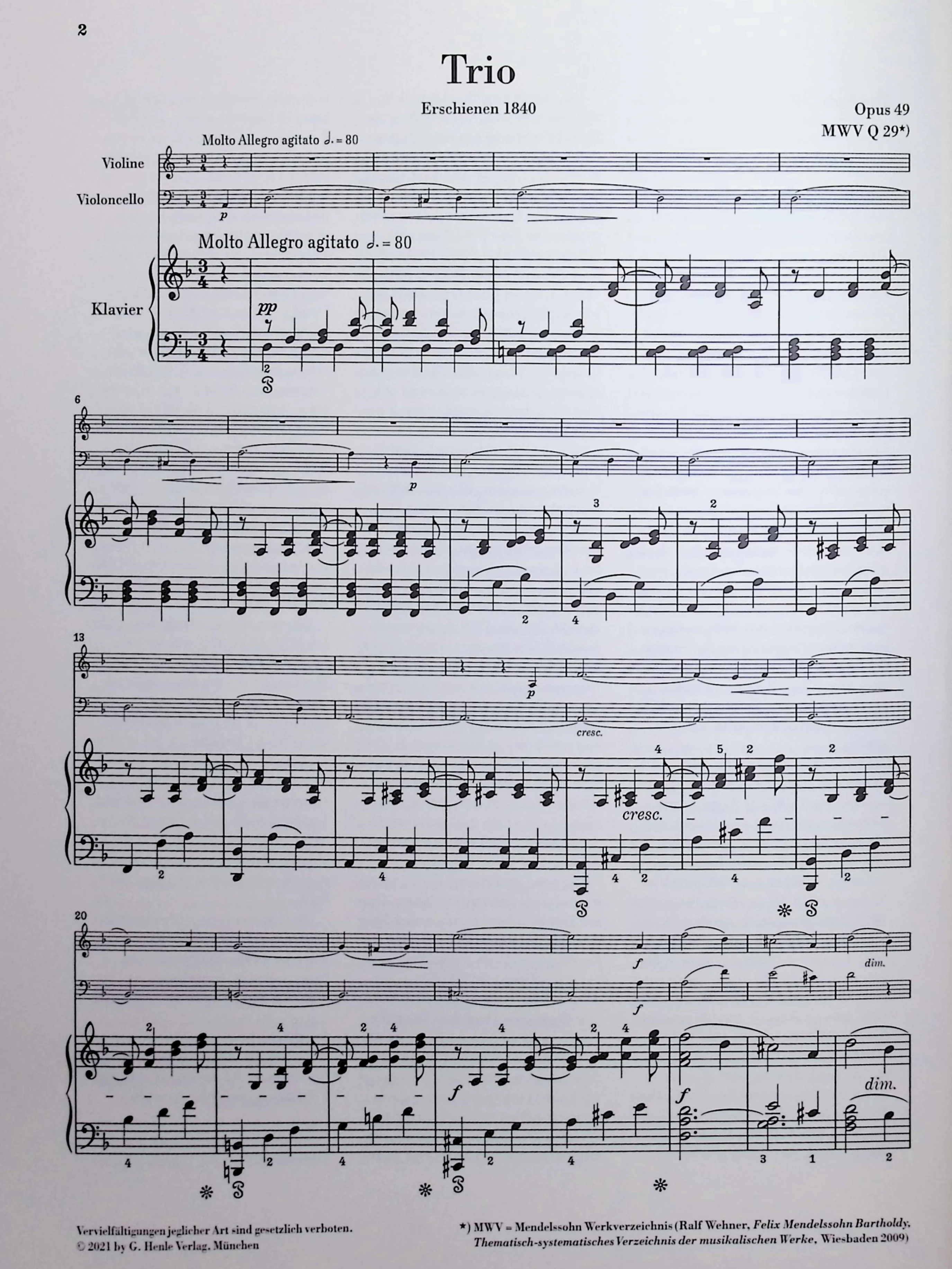 Mendelssohn, Felix - Piano Trio no. 1 in d minor op. 49 -Edited by Herttrich - G. Henle Verlag - Image 2