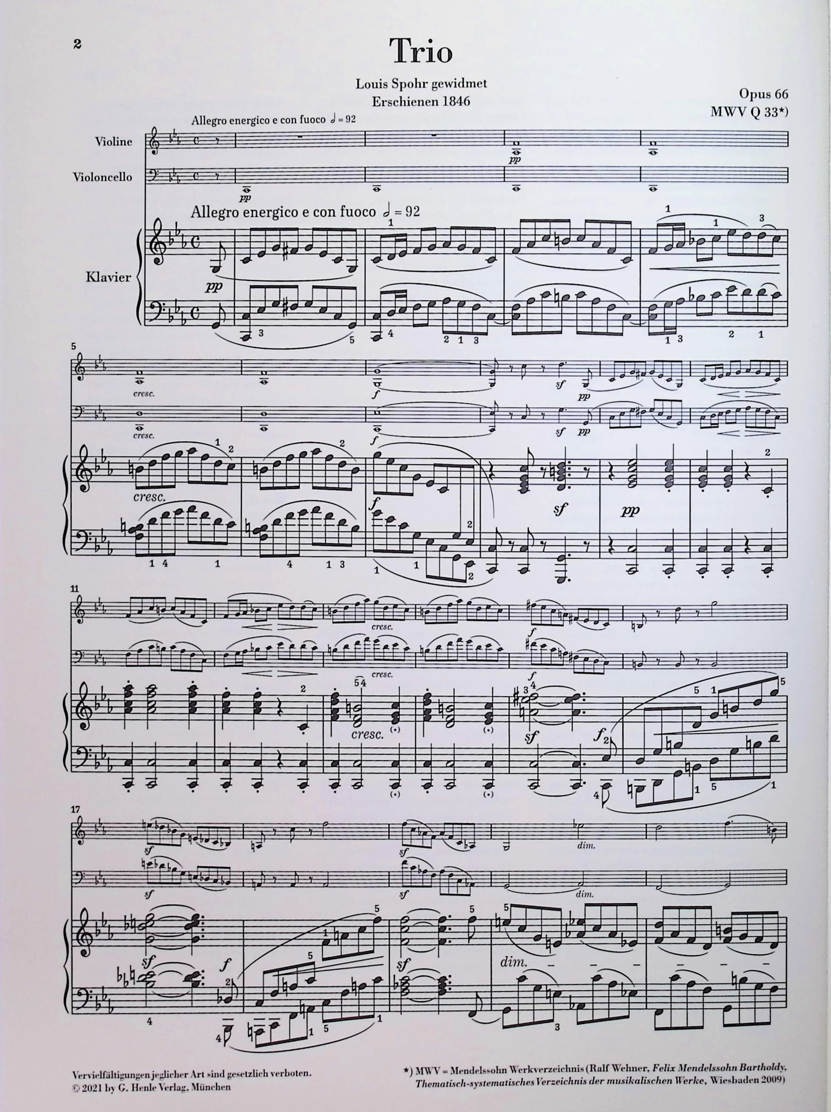 Mendelssohn, Felix - Piano Trio no. 2 in c minor op. 66 - Edited by Herttrich - G. Henle Verlag - Image 2