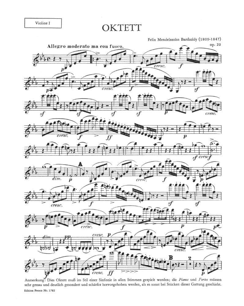 Mendelssohn, Felix - Octet in E-flat Major, Op 20 - Four Violins, Two Violas, and Two Cellos - Edition Peters - Image 2