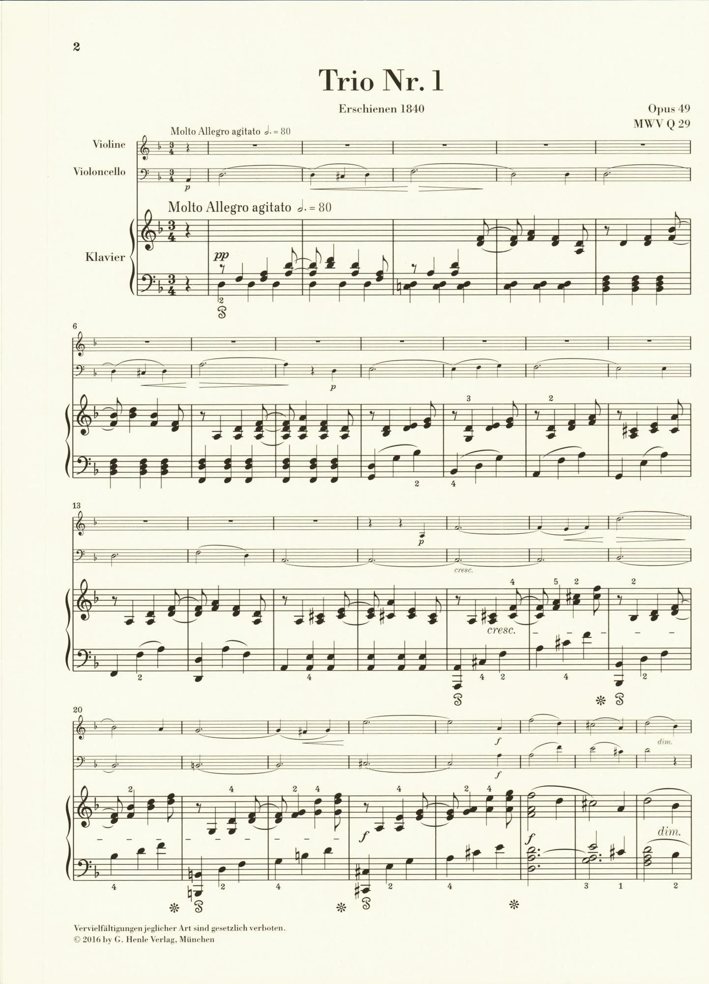 Mendelssohn, Felix - Piano Trios, Op 49 and 66 - Violin, Cello, and Piano - G Henle Verlag URTEXT - Image 4