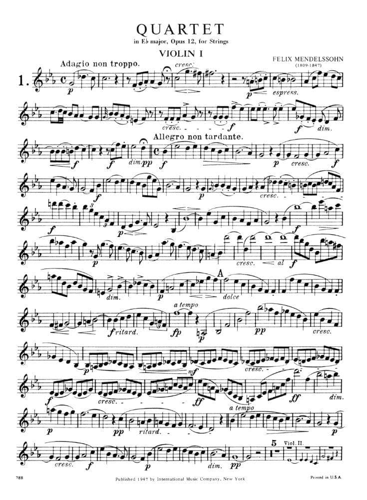 Mendelssohn, Felix - Four Celebrated Quartets, Op 12 and 44 - Two Violins, Viola, and Cello - International Music Co - Image 2