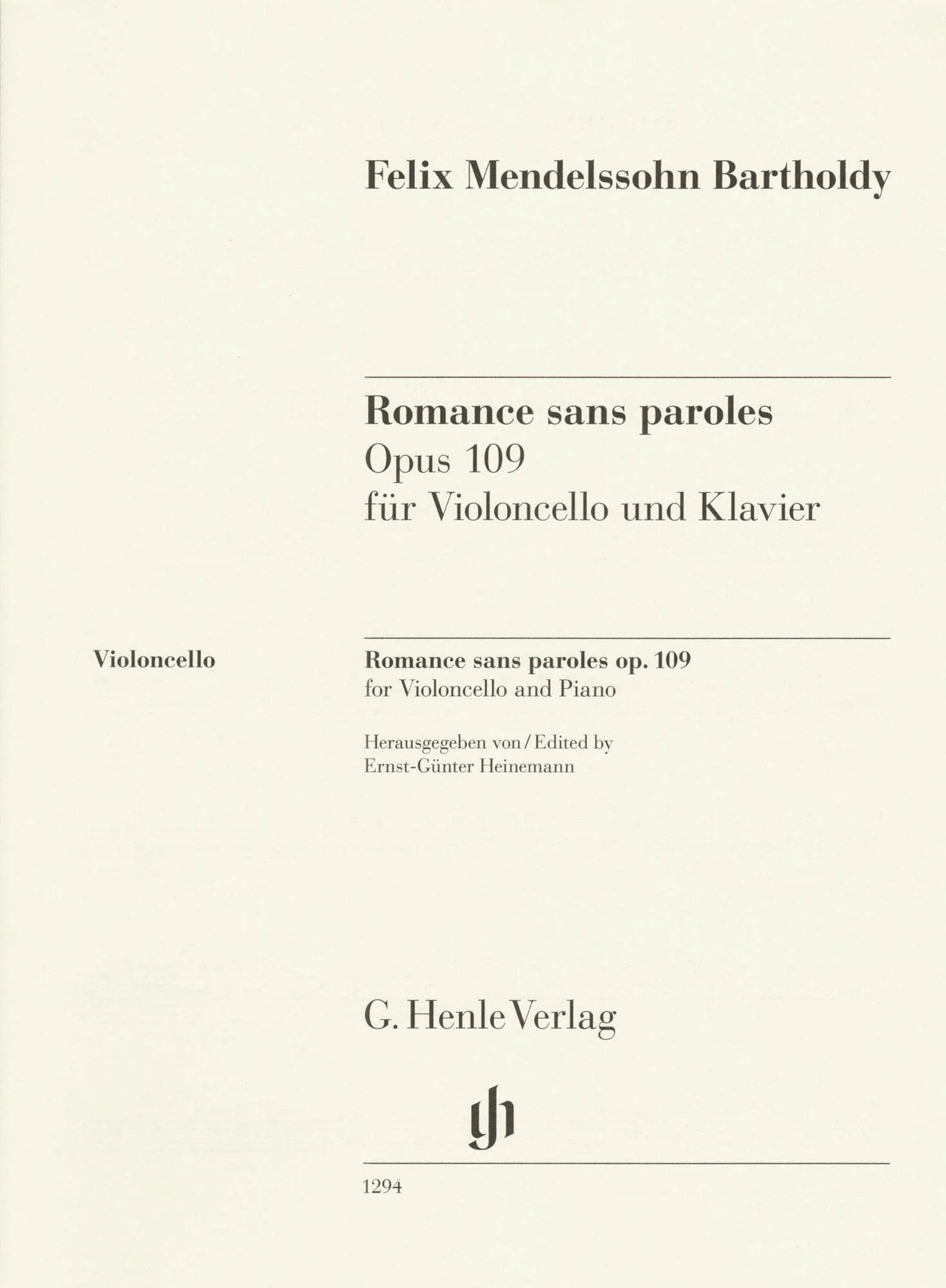 Mendelssohn, Felix - Romance Sans Paroles, Op 109 - for Cello and Piano - G. Henle Verlag URTEXT - Image 3