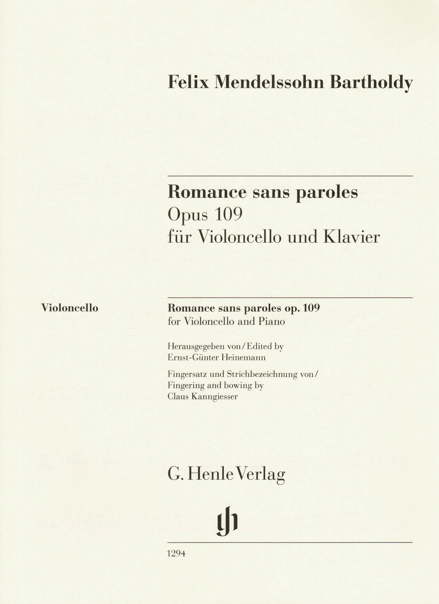 Mendelssohn, Felix - Romance Sans Paroles, Op 109 - for Cello and Piano - G. Henle Verlag URTEXT - Image 4